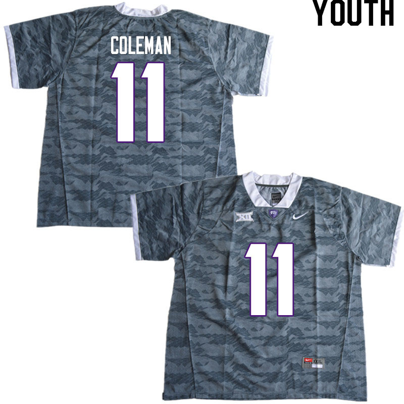 Youth #11 Khari Coleman TCU Horned Frogs College Football Jerseys Sale-Gray